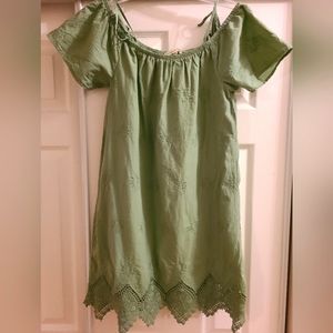 Copper Key Green Off The  Shoulder Lace Dress